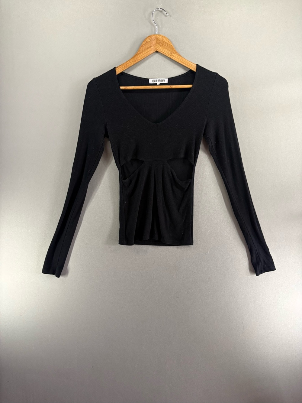 Joah Brown The Fitted Cut Out Long Sleeve XS/S Waffle Black Top Women